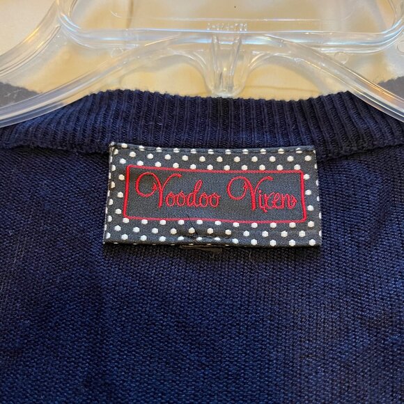 Voodoo Vixen Sailor Girl Cardigan Sweater in Navy Blue/White (Like New) - Picture 5 of 11
